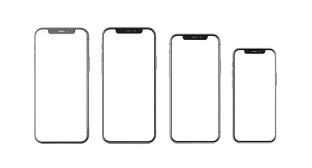 Three Different Sizes of Modern Gray Smartphones.