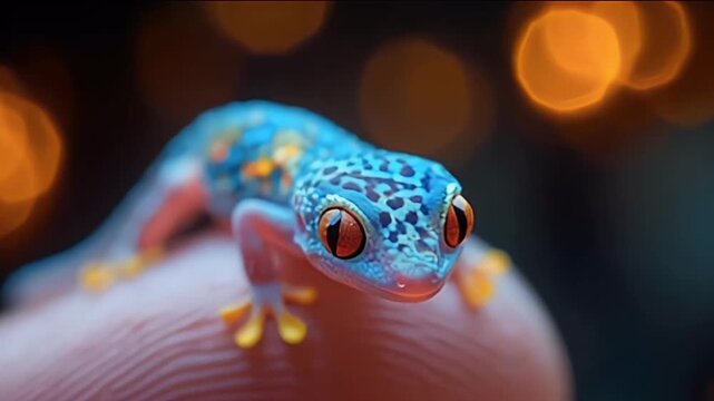 Close up Adorable gecko in the finger