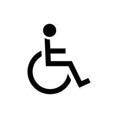 A black accessibility sign features a person in a wheelchair