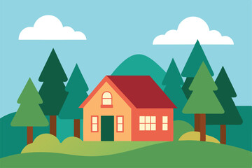 vector illustration of a cozy countryside house su.eps