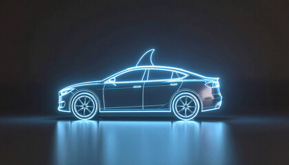 Futuristic neon car with a shark fin on top, blending marine symbolism with bold automotive design. Perfect for surreal art, sci-fi concepts, creative ads, and pop culture visuals.