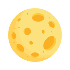 Flat style of the yellow moon with craters. Space, astronomy, and universe object. Vector illustration