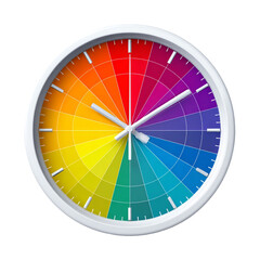 Obraz premium Rainbow Analog Color Wheel Clock Design – Isolated on a Transparent Background