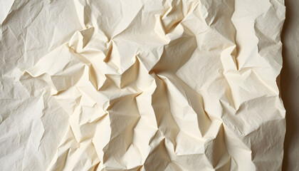 Obraz premium Textured Texture of Crumpled Paper: a high-angle, macro shot of a sheet of cream-colored, crinkled paper, emphasizing the tactile quality of the material with subtle shadows. 