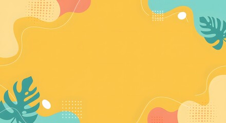 Abstract Summer Vibes Dynamic Shapes and Tropical Leaf Design.