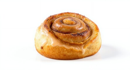 Freshly Baked Sweet Roll with Icing on White Background