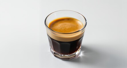 Freshly Brewed Espresso in a Glass on White Background