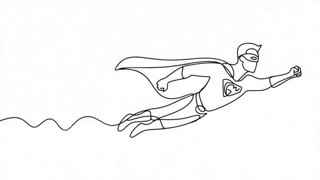 Superhero in Flight: Minimalist Line Art Illustration