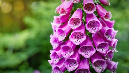 elegant magenta foxglove flowers in full bloom against a lush green foliage backdrop delicate and vibrant petals contrasting with the serene natural environment