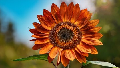Fototapeta premium vibrant orange sunflower with delicate petals blooming in a bright lush natural environment