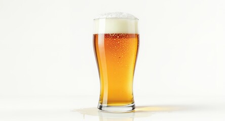 Refreshing Cold Beer in a Glass on White Background