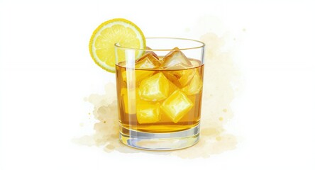 Refreshing Iced Tea with Citrus Slice and Ice Cubes