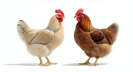 Fototapeta premium Two Chickens on White Background