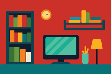 interior with tv  bookshelves  and artwork   (1).eps