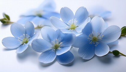 close up of light blue flowers on a white surface