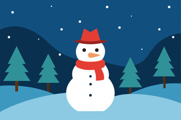 outdoor winter scene with a snowman wearing a sca (1).eps