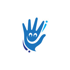 Cute kids hand logo with smile face character