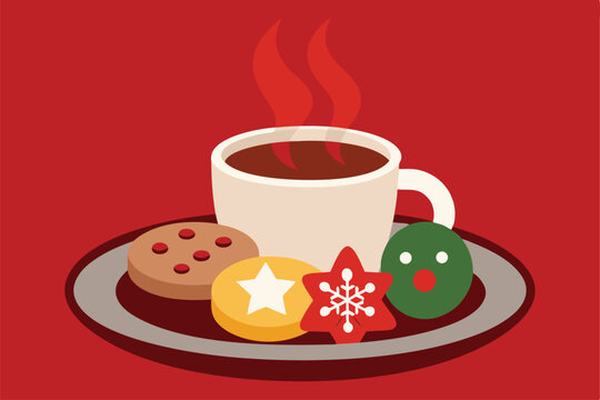 realistic cookie plate with steaming hot cocoa an (1).eps