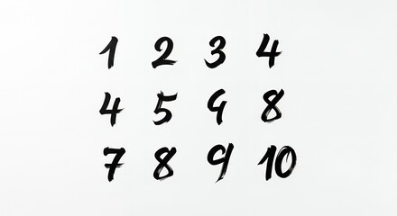 Handwritten Numbers One to Ten on White Background
