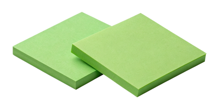 Minimal Overlapping Green Sticky Notes on Transparent Background
Two Angled Green Post-it Notes Isolated on Clear Background
