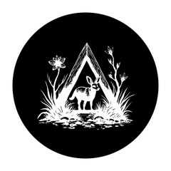 Enchanting monochrome wildlife emblem a fennec fox within a triangular frame among nature's embrace