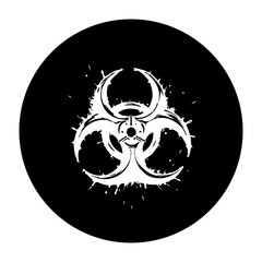Biohazard symbol with splattered effect against a black background, creating a striking and dangerous aesthetic illustration