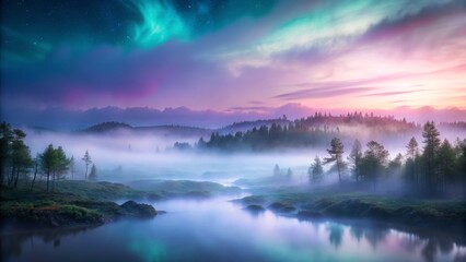 Fototapeta premium Dreamy Landscape with Aurora Borealis
