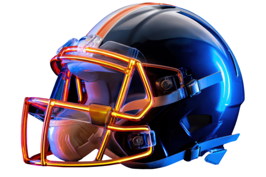 black american football helmet isolated on black background.