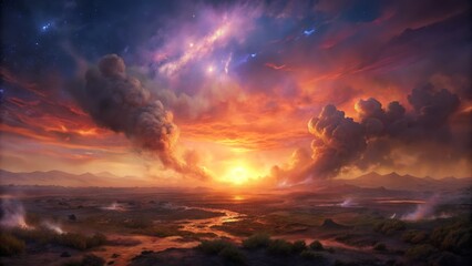 Fototapeta premium Dramatic Sunset Over Landscape