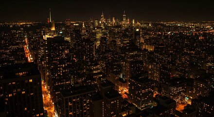 Spectacular Night View of Manhattan Skyline, New York City