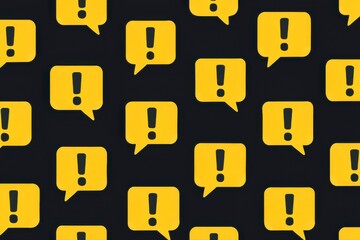 Pattern of yellow exclamation point speech bubbles on a black background