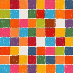 Colorful grid of hand-drawn squares, various shades and hues