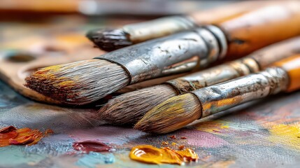 Fototapeta premium Closeup Of Artist Paintbrushes And Palette