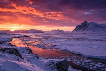 Fototapeta premium Arctic Landscape at Fiery Sunset