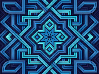 Square geometric pattern in shades of blue with symmetrical details 