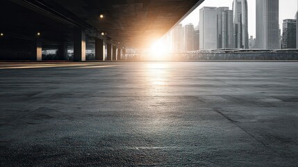 Empty City Street Under Overpass At Sunrise
