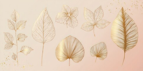 Detailed depiction of golden leaves on a soft, blush-toned background