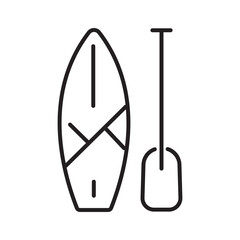 A single icon of paddleboarding in line or outline style, suitable for calm water adventure themes. Editable stroke vector illustration.