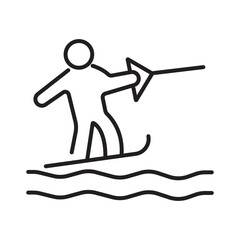 A single icon of water skiing in outline style, depicting fast-paced aquatic sport with skis. Editable stroke vector illustration.
