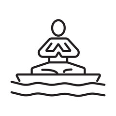 A single icon of SUP yoga in outline style, depicting stand-up paddleboard yoga activity. Editable stroke vector illustration.