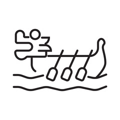 A single icon of dragon boat racing in outline style, symbolizing team paddling water sport. Editable stroke vector illustration.