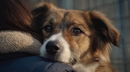 Cozy Embrace with a Loving Brown and White Dog