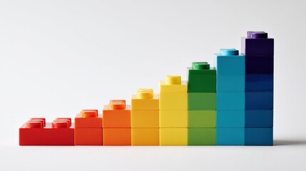 Colorful Building Blocks in Stair Formation – Gradient Progression from Red to Purple