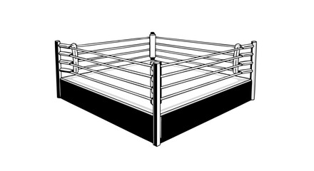 Classic boxing ring illustration with pristine white background and bold black lines