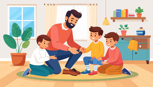 Father's Day: Man with Three Boys, Family Bonding - Powered by Adobe