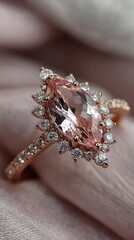Marquise cut pink gemstone engagement ring with diamond halo
