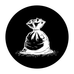 Minimalist garbage bag illustration on black background displaying waste management or environmental consciousness and awareness