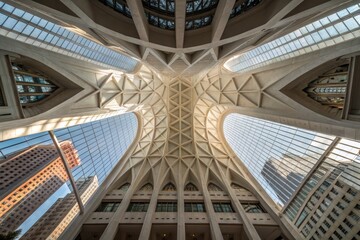 Fototapeta premium Modern Architecture Interior with Geometric Ceiling