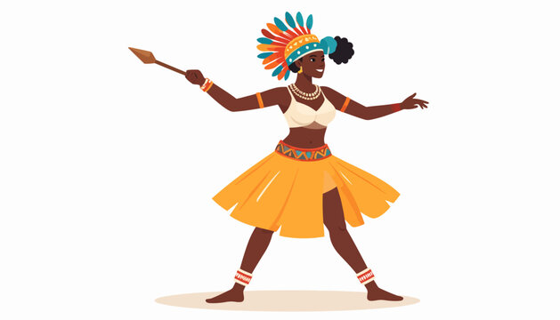 Indigenous Warrior Woman with Spear, Vector Illustration