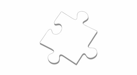 Fototapeta premium Isolated white puzzle piece with soft shadow on a clean white background illustration